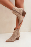 Beżowe botki kowbojki ze złotym zdobieniem