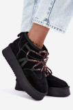 Czarne śniegowce zamszowe na platformie z wiązaniem