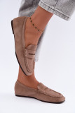 Płaskie beżowe mokasyny z eko zamszu