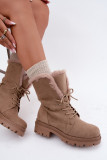 Beżowe ocieplane workery z eko zamszu