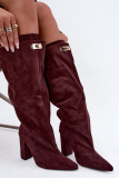 Ocieplane zamszowe kozaki za kolano na słupku, czerwone
