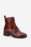 Brązowe ocieplane sznurowane botki na klocku
