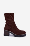 Brązowe botki na klocku z zamszowej skóry ekologicznej