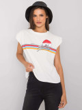 Ecru damski t-shirt z nadrukiem