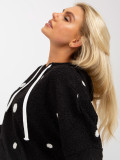 Czarna futrzana bluza w grochy z kapturem