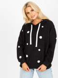 Czarna futrzana bluza w grochy z kapturem