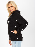 Czarna futrzana bluza w grochy z kapturem