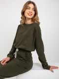 Khaki casualowy komplet basic z krotką bluzą