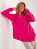 Fluo różowy damski oversize sweter z kołnierzykiem RUE PARIS
