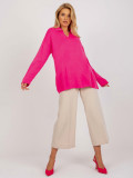 Fluo różowy damski oversize sweter z kołnierzykiem RUE PARIS