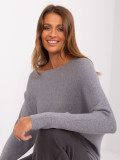 Szary oversize sweter z dekoltem w łódkę