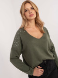 Elegancki khaki sweter z aplikacją