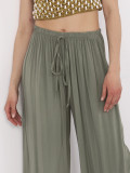 Stylowe khaki spodnie z wysokim stanem