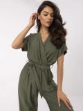Stylowy khaki kombinezon z krótkim rękawem