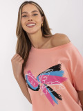Koralowe T-shirt z aplikacją i haftem