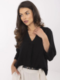 Elegancka czarna bluzka z 3/4 rękawami