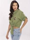 Stylowa khaki koszula z 3/4 rękawem