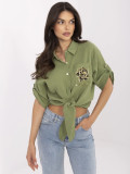 Stylowa khaki koszula z 3/4 rękawem