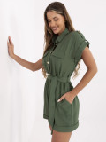 Stylowy khaki kombinezon z krótkim rękawem
