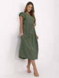 Khaki rozkloszowana sukienka z dekoltem w kształcie V