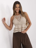 Beżowy boho top z koronkowym wzorem