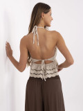 Beżowy boho top z koronkowym wzorem
