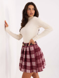 Bordowa mini spódnica w kratkę z paskiem