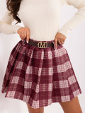 Bordowa mini spódnica w kratkę z paskiem