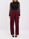Bordowe eleganckie spodnie wide leg z wysokim stanem