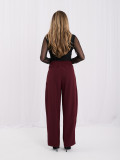 Bordowe eleganckie spodnie wide leg z wysokim stanem