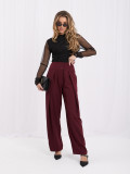 Bordowe eleganckie spodnie wide leg z wysokim stanem