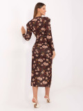 Brązowa kwiatowa sukienka midi z kopertowym dekoltem
