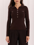 Elegancki brązowy sweter polo z kołnierzykiem