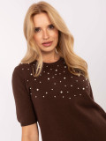 Elegancki brązowy sweter z aplikacją