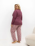 Damska piżama z kwiatowym wzorem, długi rękaw, różowa