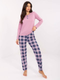 Damska piżama z długim rękawem w różową kratkę