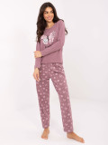 Damska piżama z długim rękawem w ciemnoróżowym kolorze