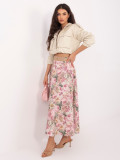 Elegancka spódnica midi w kwiaty z paskiem, różowa