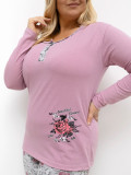 Damska piżama w kwiaty, długi rękaw, różowa