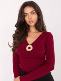 Bordowy elegancki sweter z dekoltem w serek