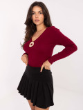 Bordowy elegancki sweter z dekoltem w serek