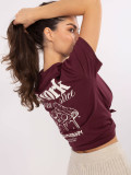 Stylowe bordowe t-shirt z krótkim rękawem