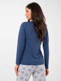 Damska bawełniana piżama z długim rękawem, ciemnoniebieska