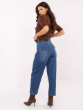 Damskie jeansy balloon fit z wysokim stanem, ciemnoniebieskie