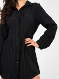 Czarna koszulowa sukienka mini w paski z kołnierzykiem