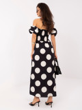 Czarna sukienka maxi w grochy z hiszpańskim dekoltem