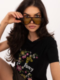 Czarny t-shirt z aplikacją i haftem
