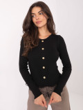 Czarny elegancki sweter z koronką i guzikami