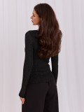 Elegancki czarny sweter z kopertowym dekoltem