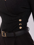 Elegancki czarny sweter z kopertowym dekoltem